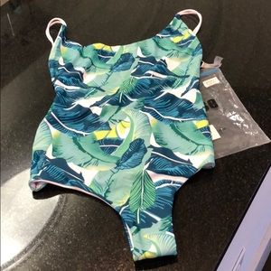 Leaf print cheeky one piece swimsuit